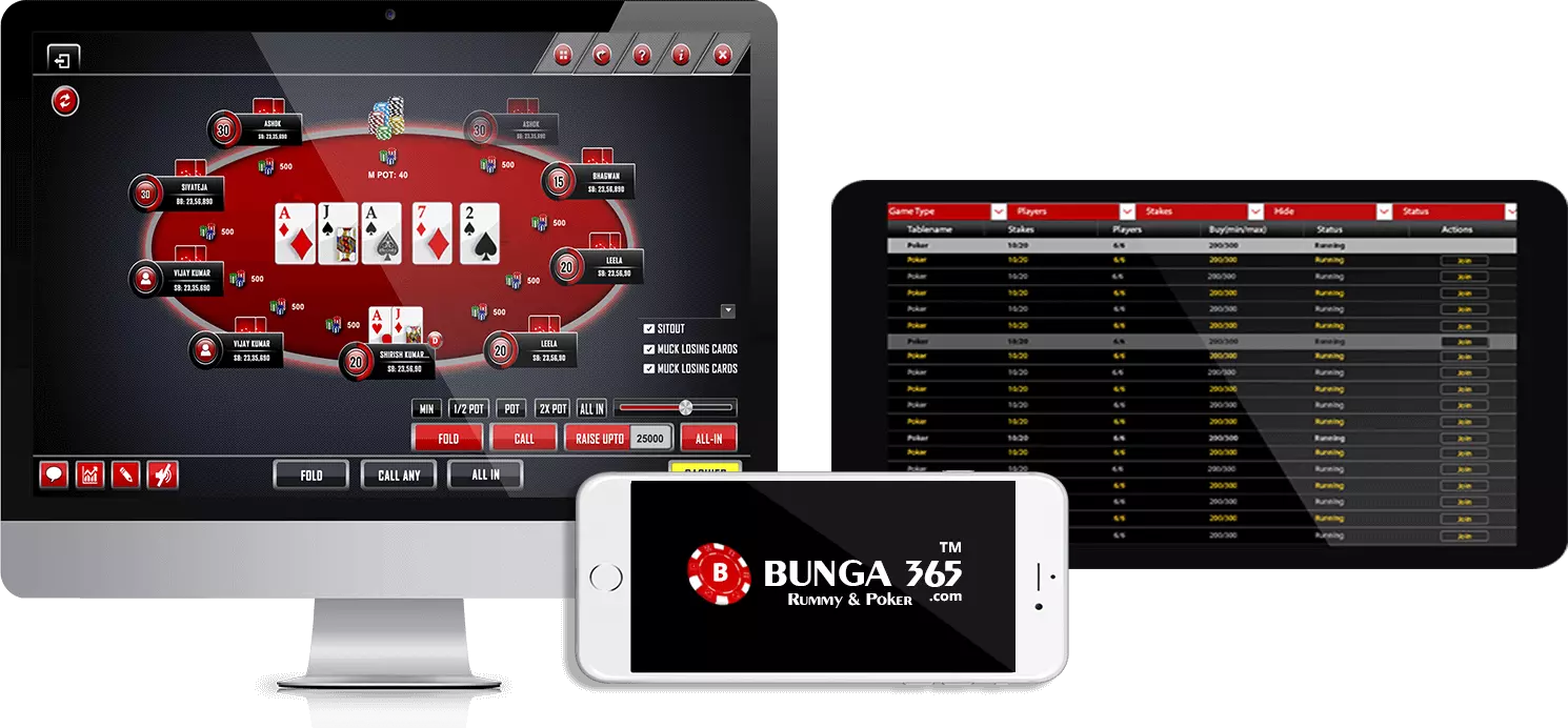 Play Poker & Rummy Cash Games on mobile or Desktop or any device - Bunga365